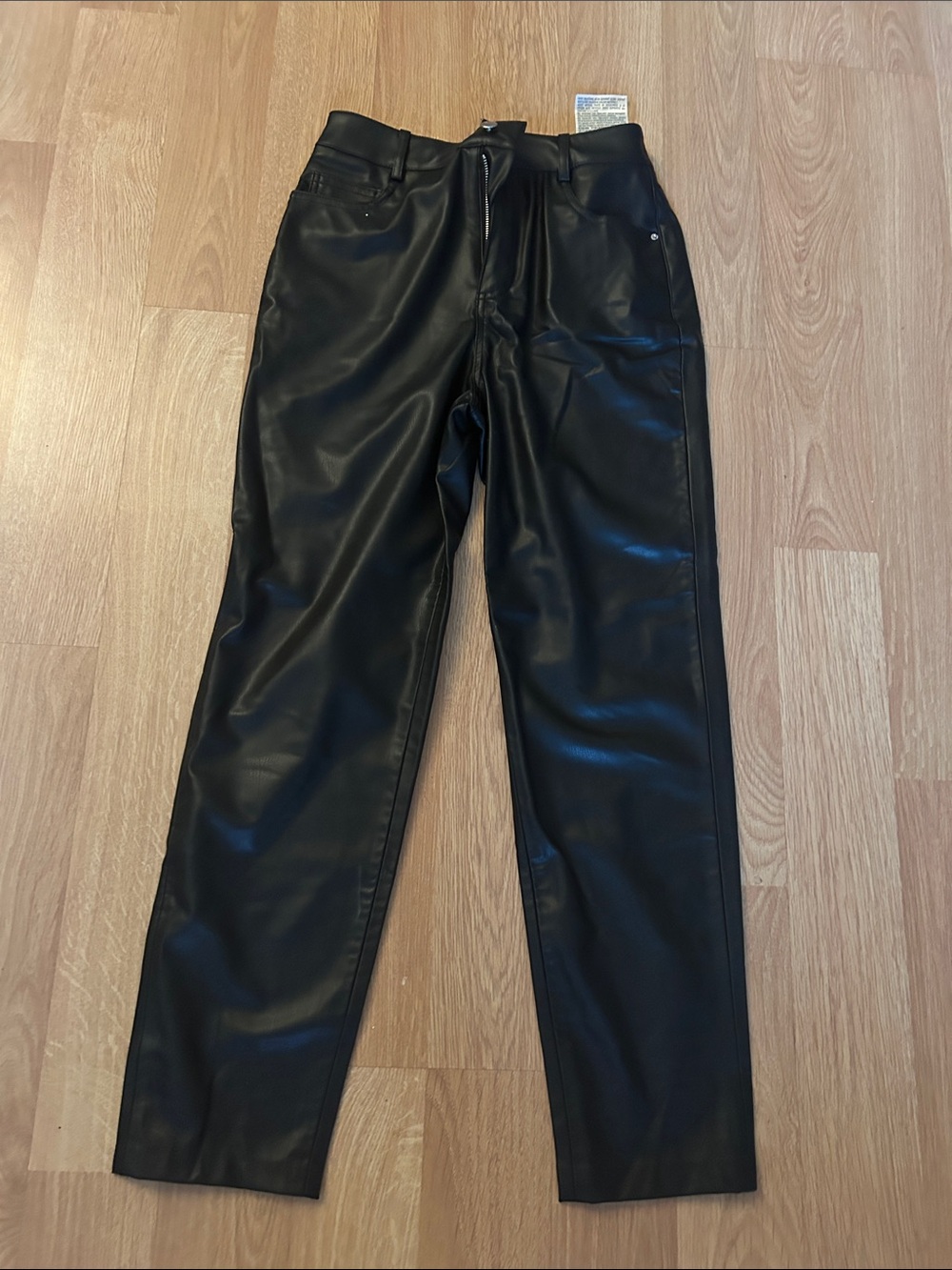 Zara Black Faux Leather High waisted Pants with Silver Hardware